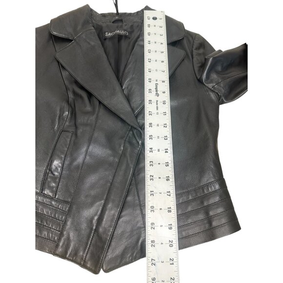 Sao Paulo Lamb Leather Moto Jacket Womens Small Black Biker Crop Asymmetrical - Picture 5 of 16